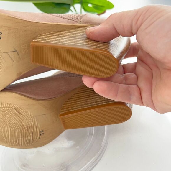 Miz Mooz Knox Sandal Women 38 8 Blush Pink Leather Wedge Boho Open Toe Bootie - Picture 14 of 16